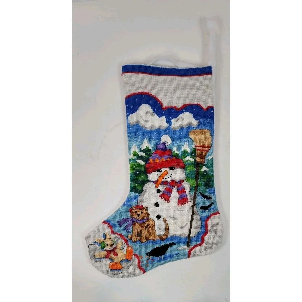 Vintage Needlepoint Stocking Snowman 13